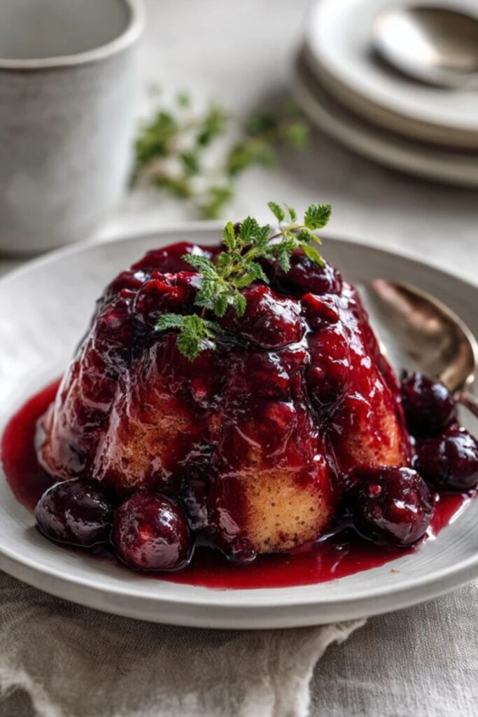 Delia Smith summer fruit pudding served and ready to eat