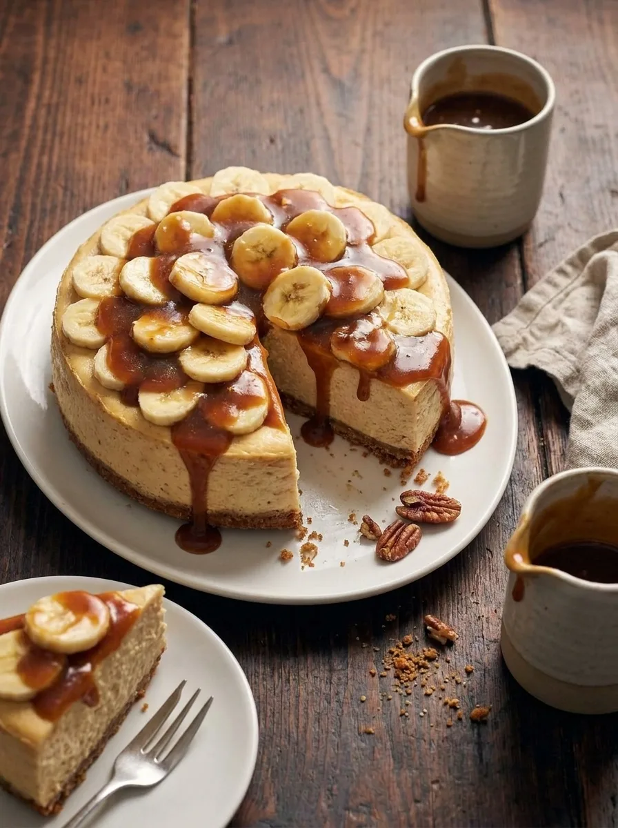Banoffee cheesecake with toffee sauce