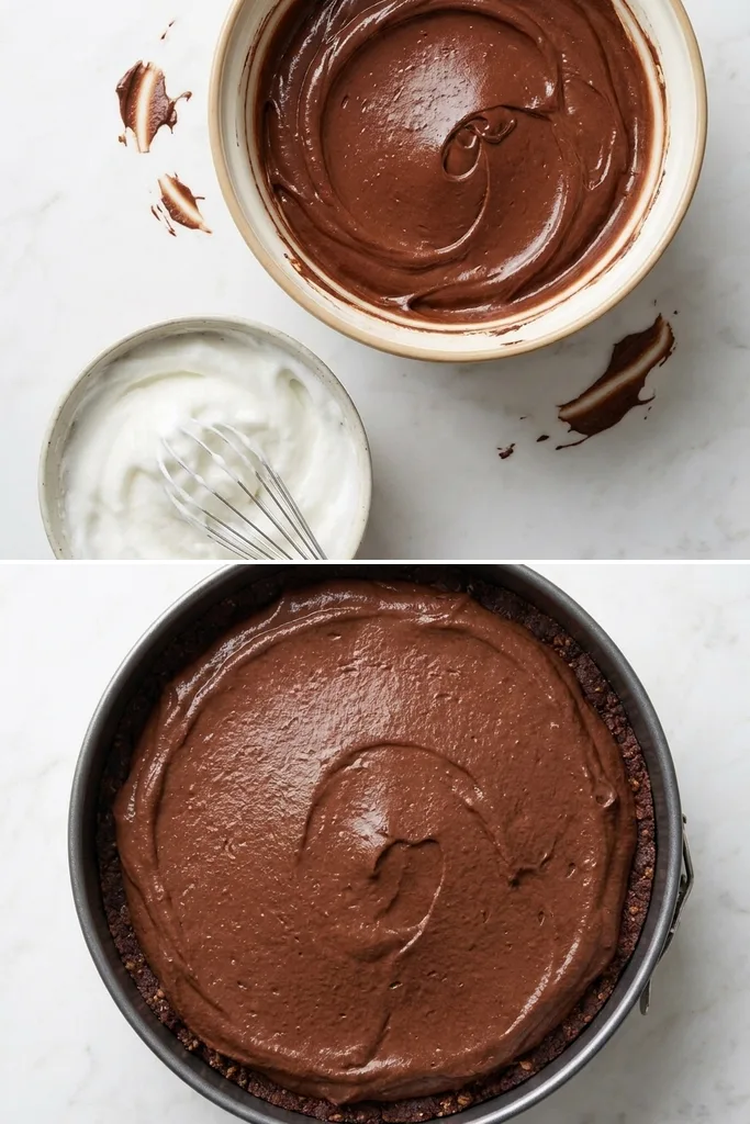 Chocolate cheesecake steps