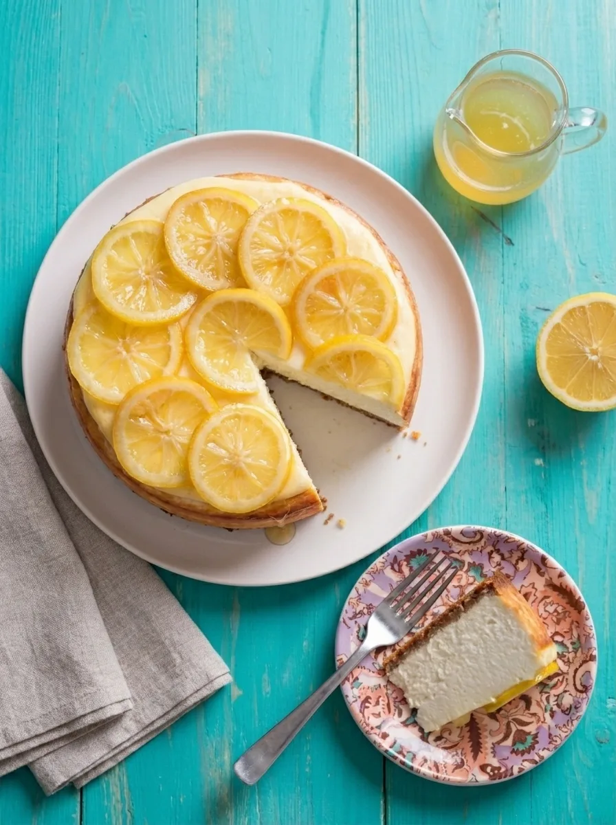 Lemon ricotta cheesecake from above