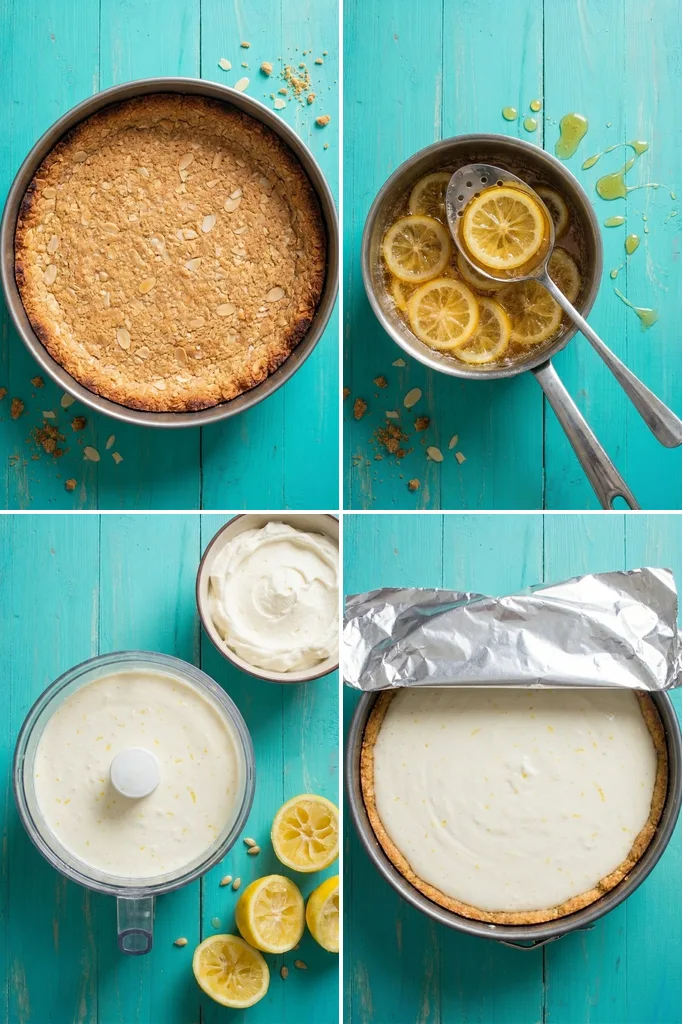 Lemon ricotta cheesecake steps