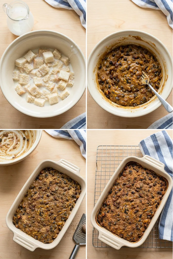 Step by step bread pudding recipe process