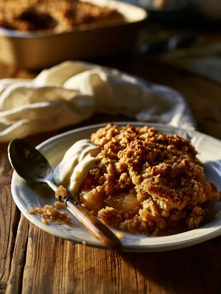 Delia Smith crumble topping served with cream