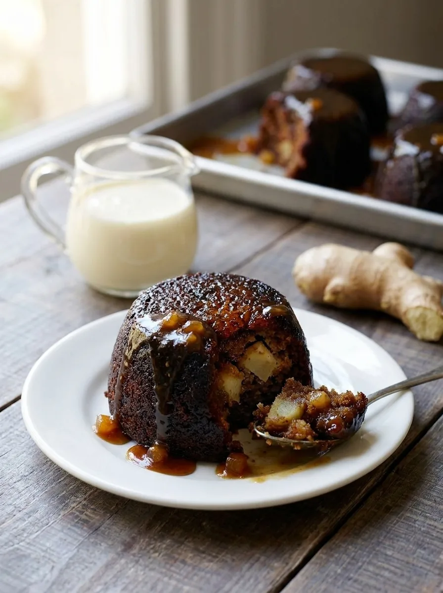 Delia Smith sticky gingerbread pudding served