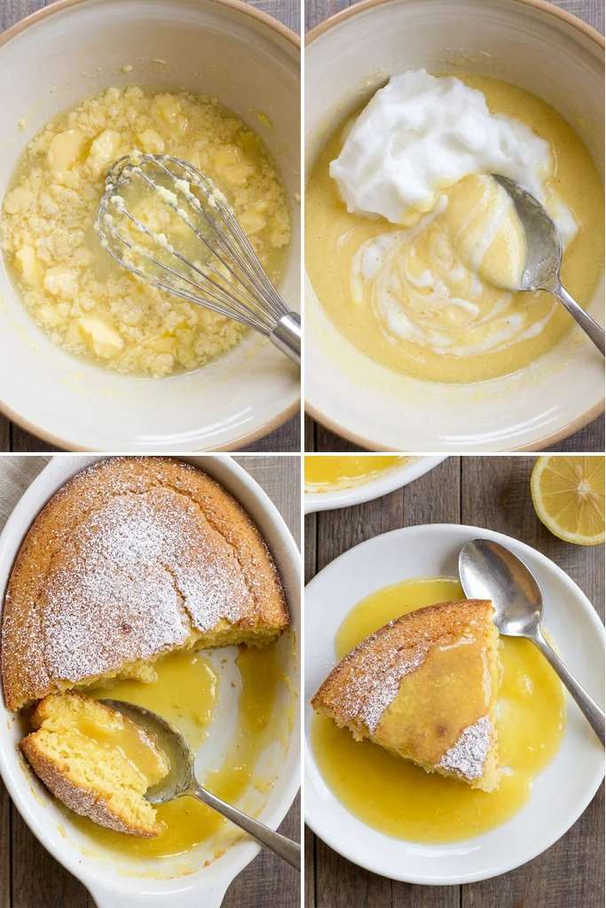 Step by step lemon surprise pudding