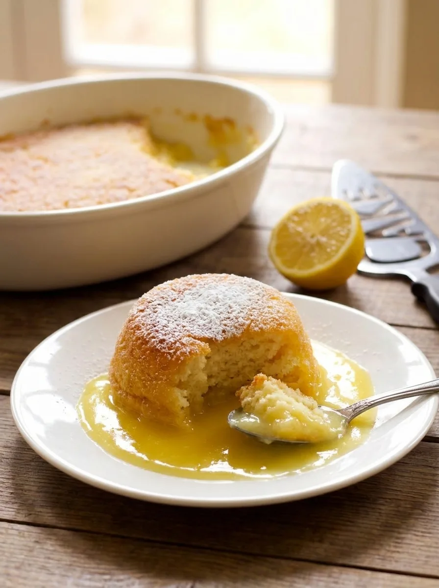 Delia Smith lemon surprise pudding served