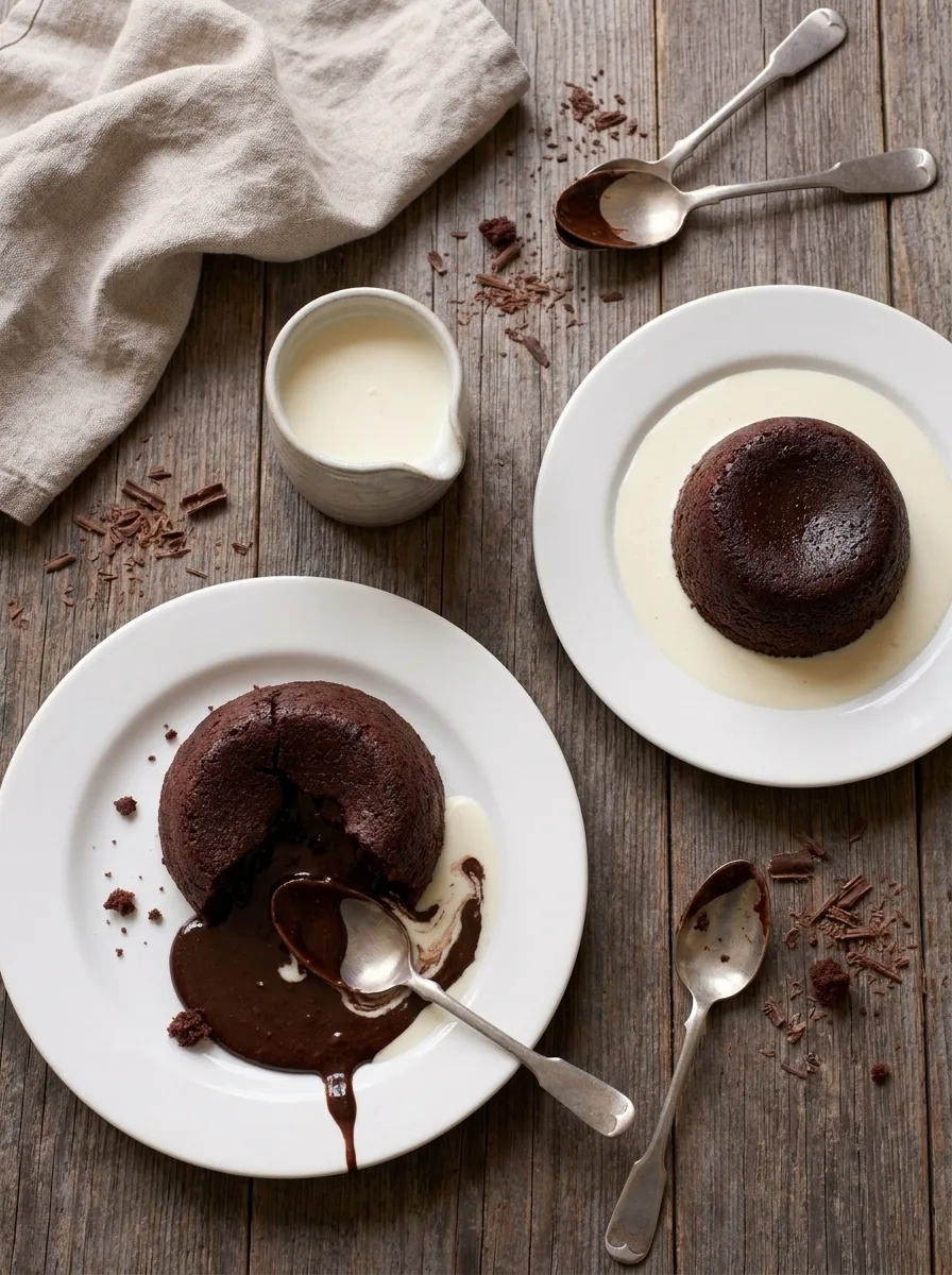Overhead chocolate puddings