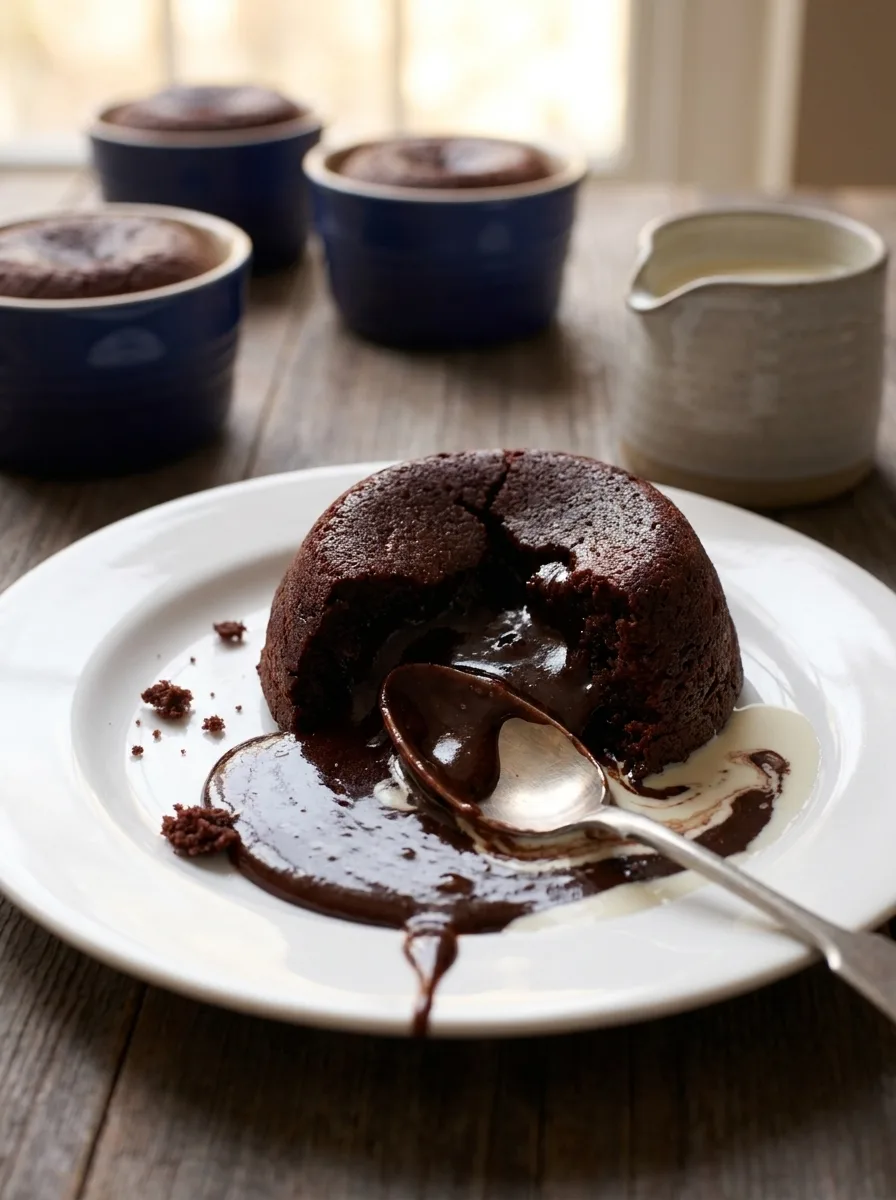 Delia Smith melting chocolate puddings served