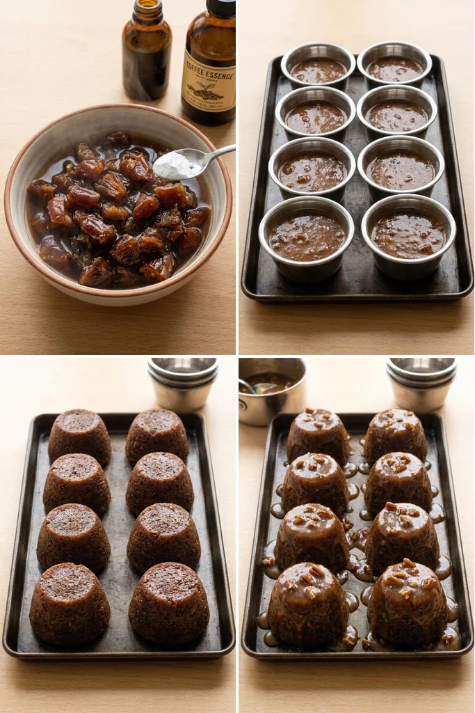 Step by step sticky toffee puddings process