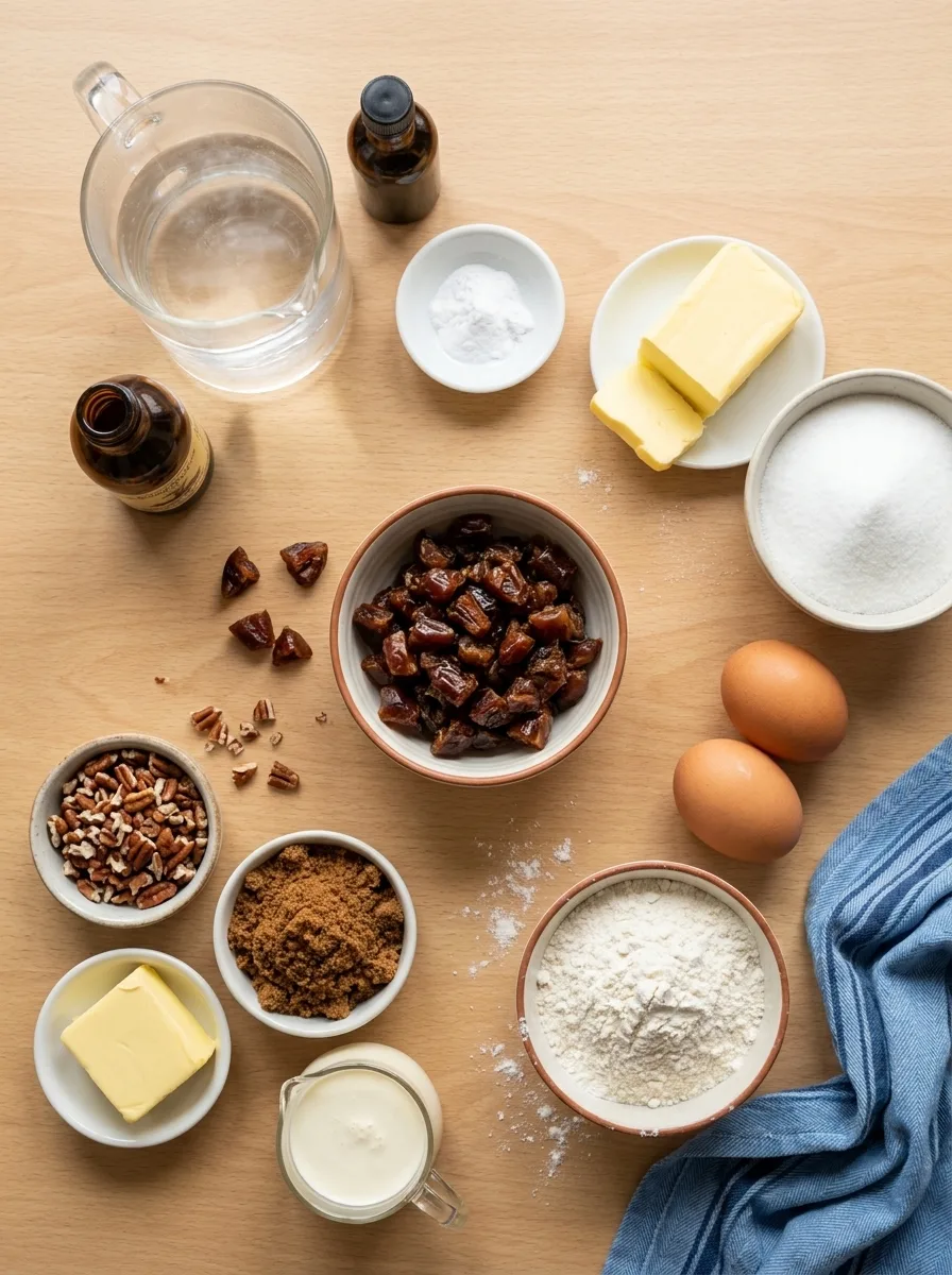 Ingredients for sticky toffee puddings