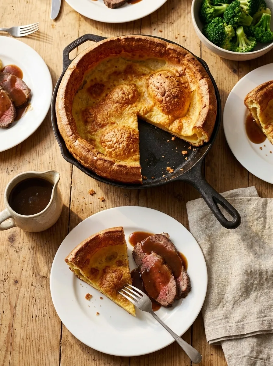 Overhead Yorkshire pudding dinner