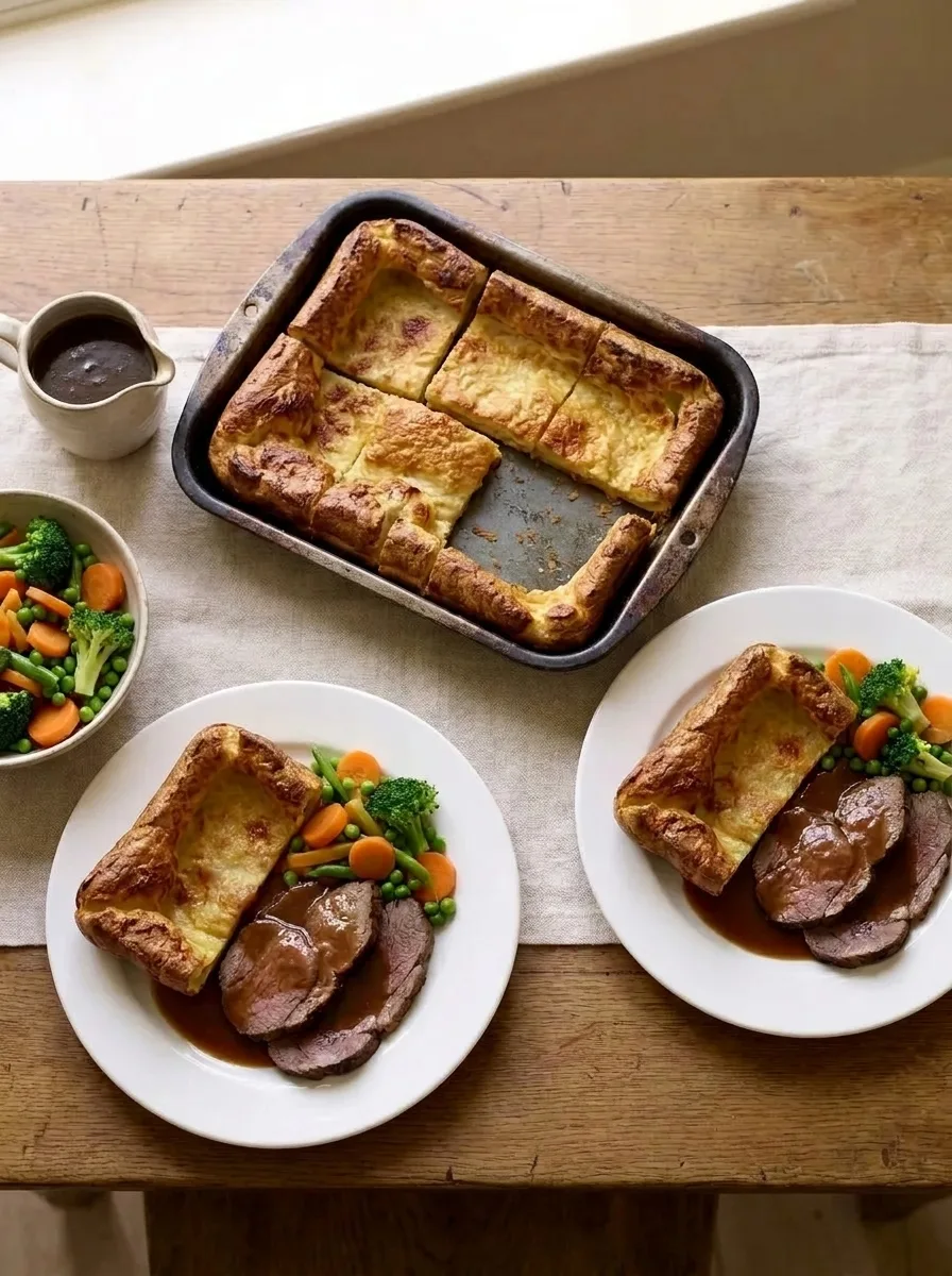 Overhead Yorkshire pudding dinner