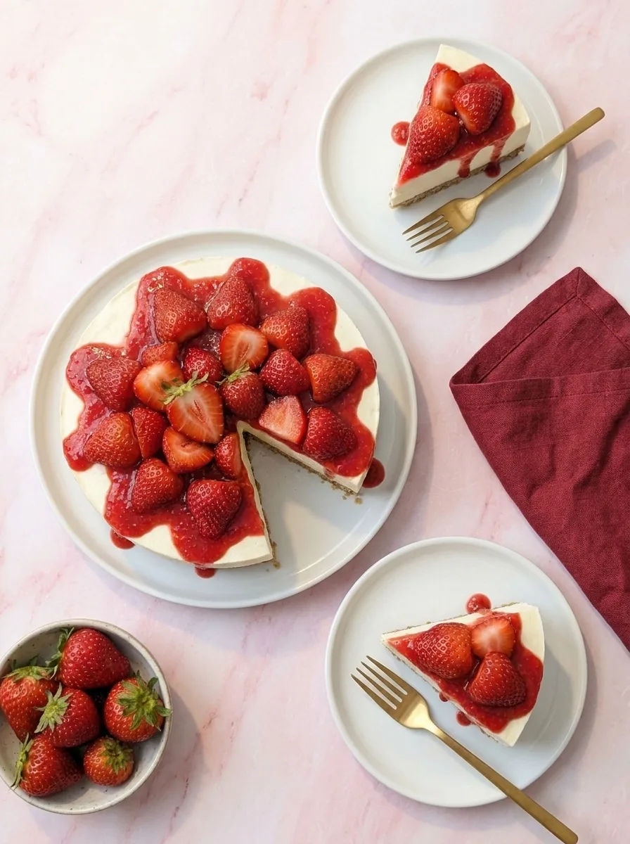 Strawberry cheesecake from above