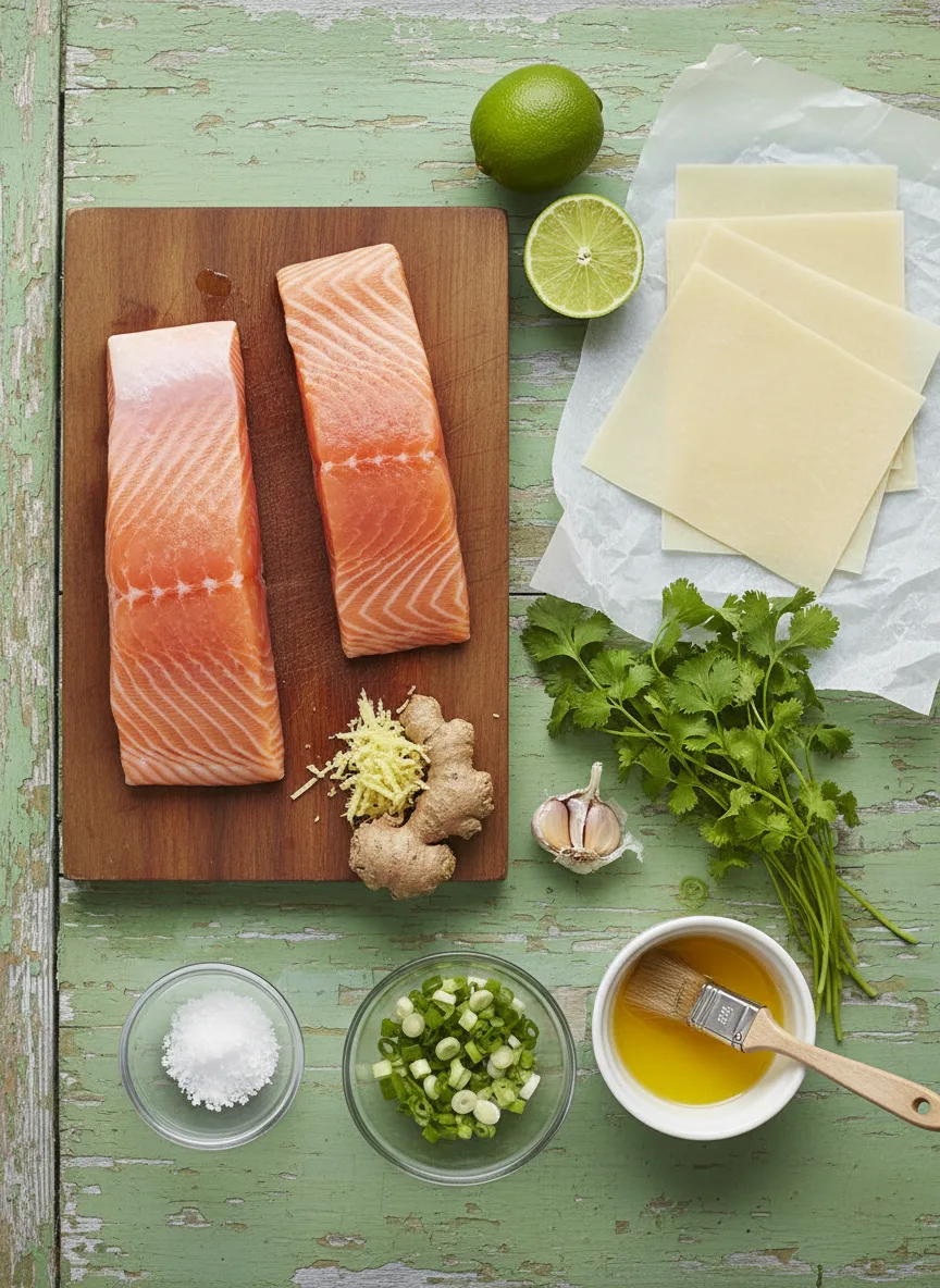 Thai salmon filo parcels ingredients