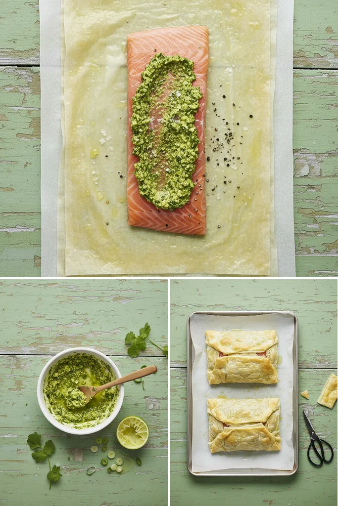 Thai salmon filo parcels recipe steps