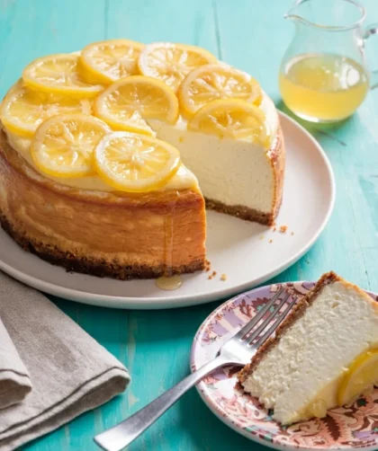 Delia Smith lemon ricotta cheesecake with confit lemon slices
