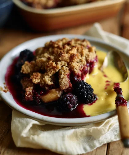 Delia Smith blackberry and apple crumble served with custard