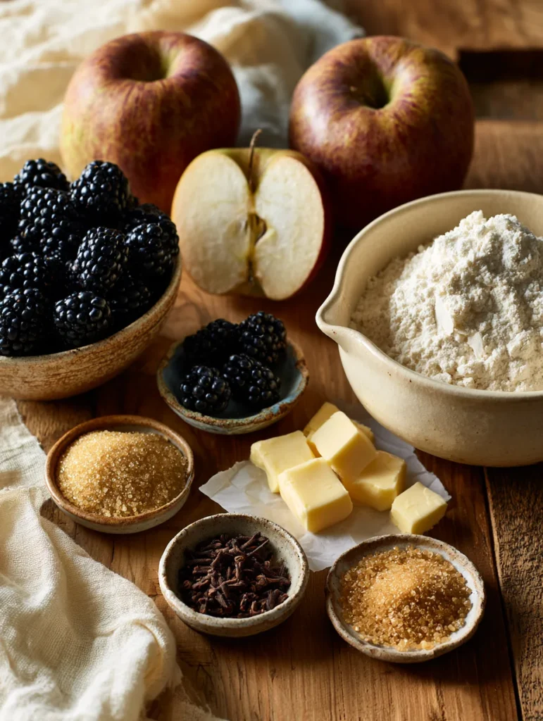 Ingredients for Delia Smith blackberry and apple crumble recipe