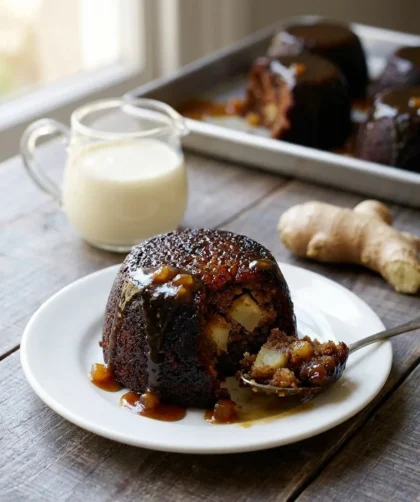 Delia Smith sticky gingerbread pudding served with ginger wine sauce and cream