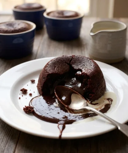 Delia Smith melting chocolate pudding with molten centre and cream