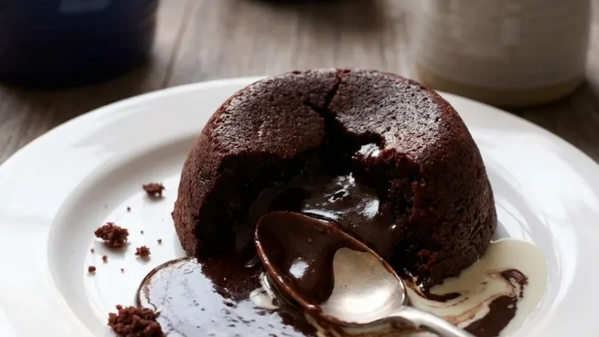 Delia Smith melting chocolate pudding with molten centre and cream