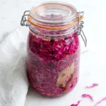 Finished pickled red cabbage in sealed Kilner jar bright pink colour