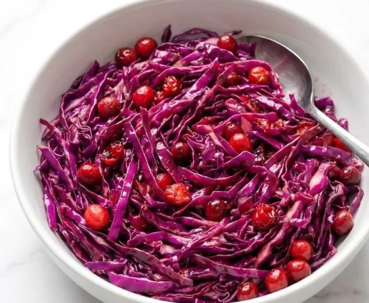 Delia Smith spiced red cabbage with cranberries served in bowl