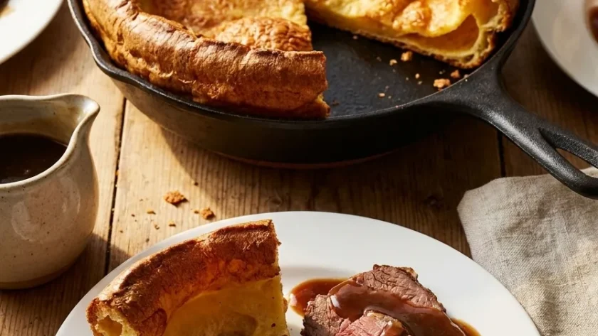 Delia Smith Yorkshire puddings for 4 served with roast beef and gravy